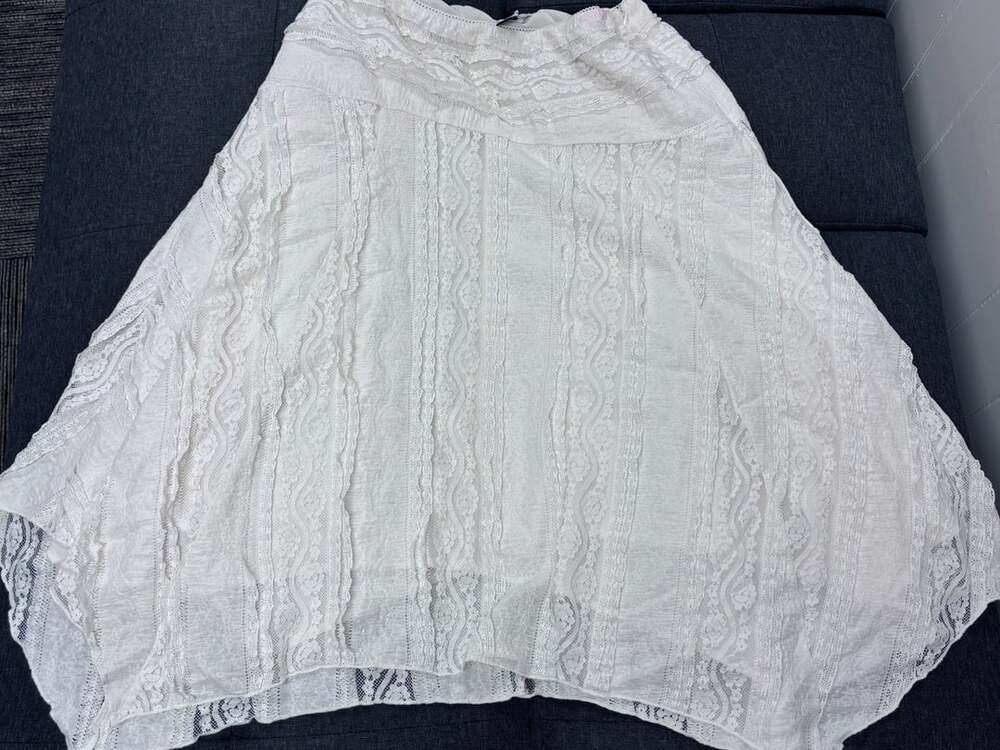American Eagle Lace Midi Skirt Size M White Asymmetrical Slip Overlay
